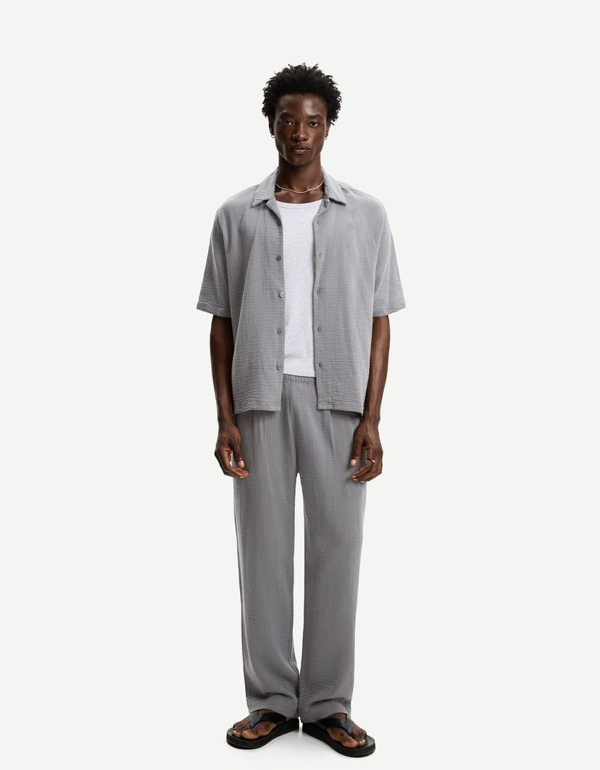 Chemise à manches courtes texturée-Gris foncé-3