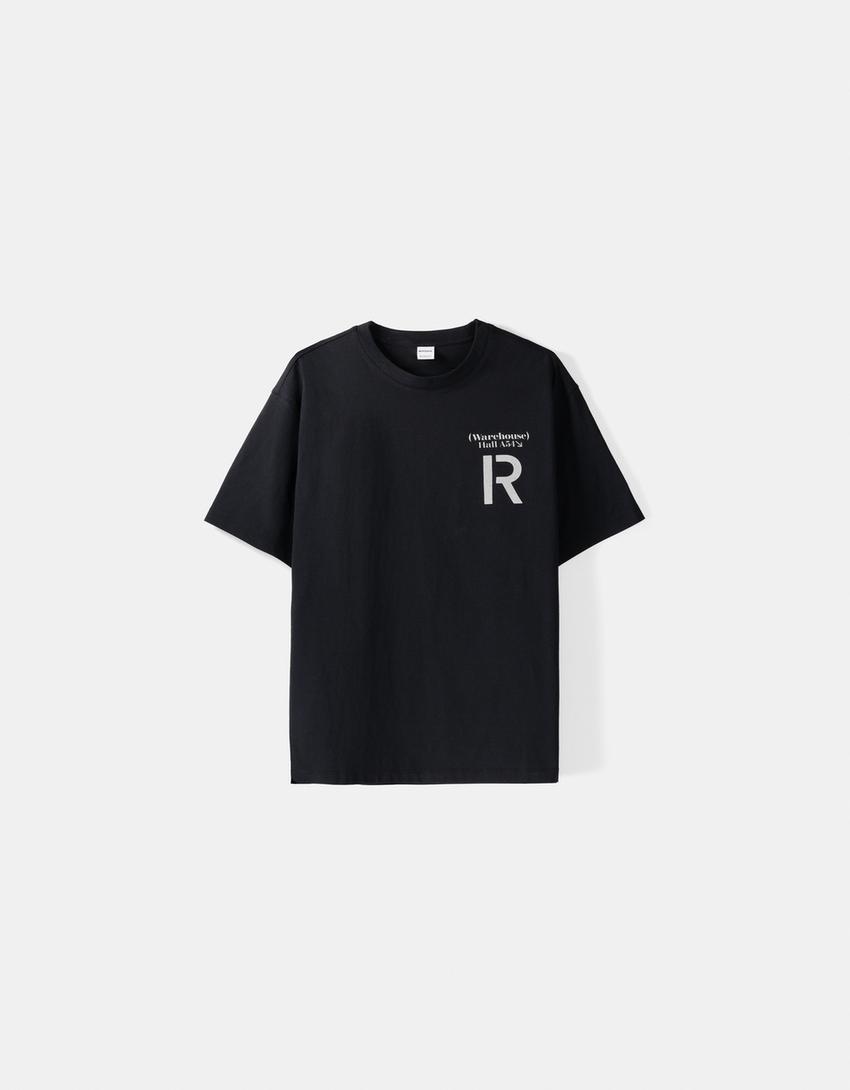 T-shirt boxy manches courtes imprimé-Noir-4