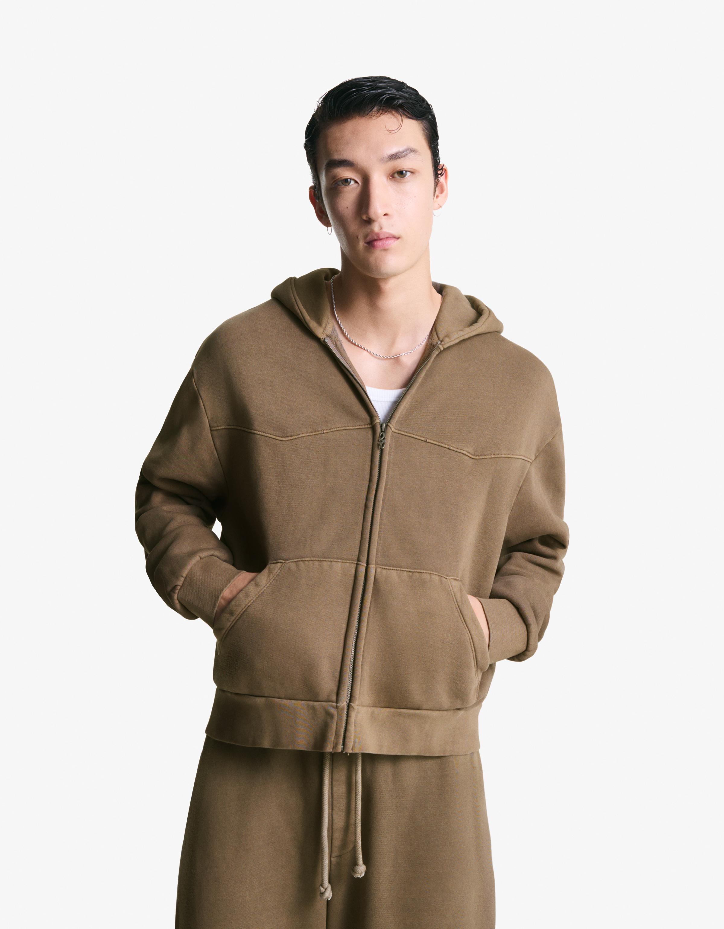 Bershka Boxy Cropped-Sweatshirt Mit Reißverschluss Herren L Braun