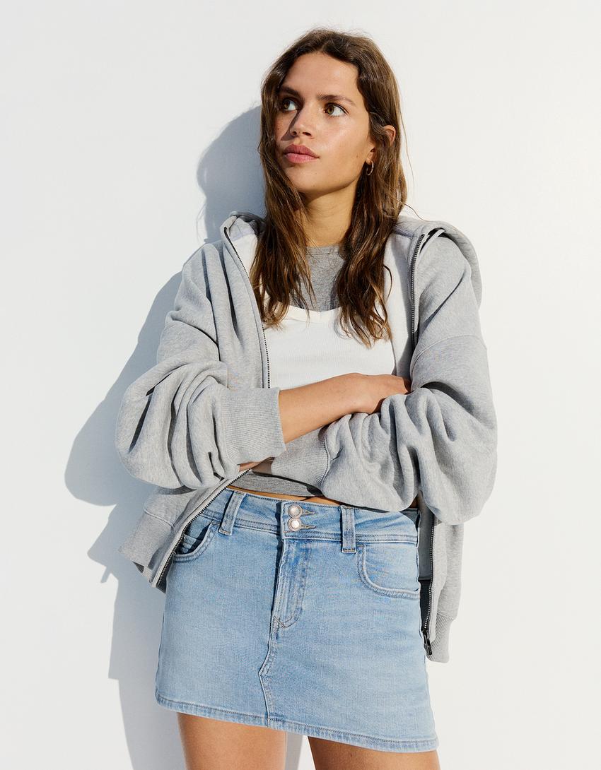 Falda pantalón denim mini elástico-Azul lavado