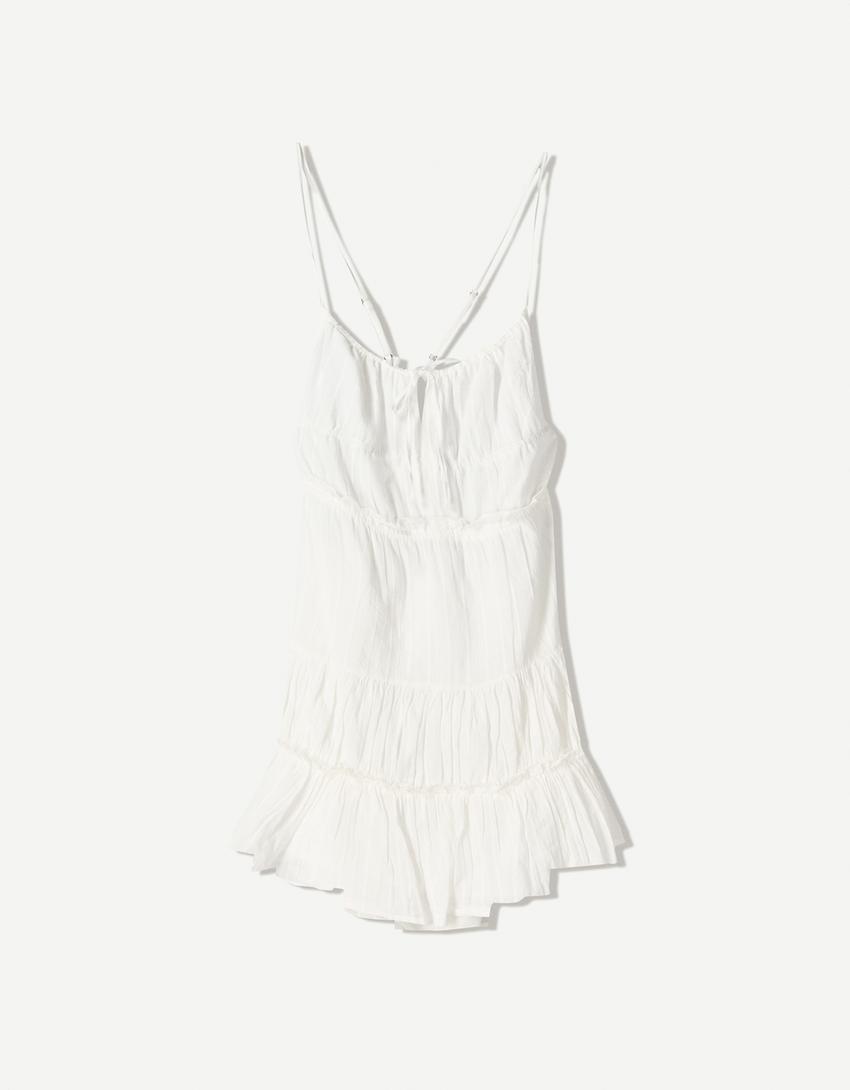 Flounce mini dress-White-3