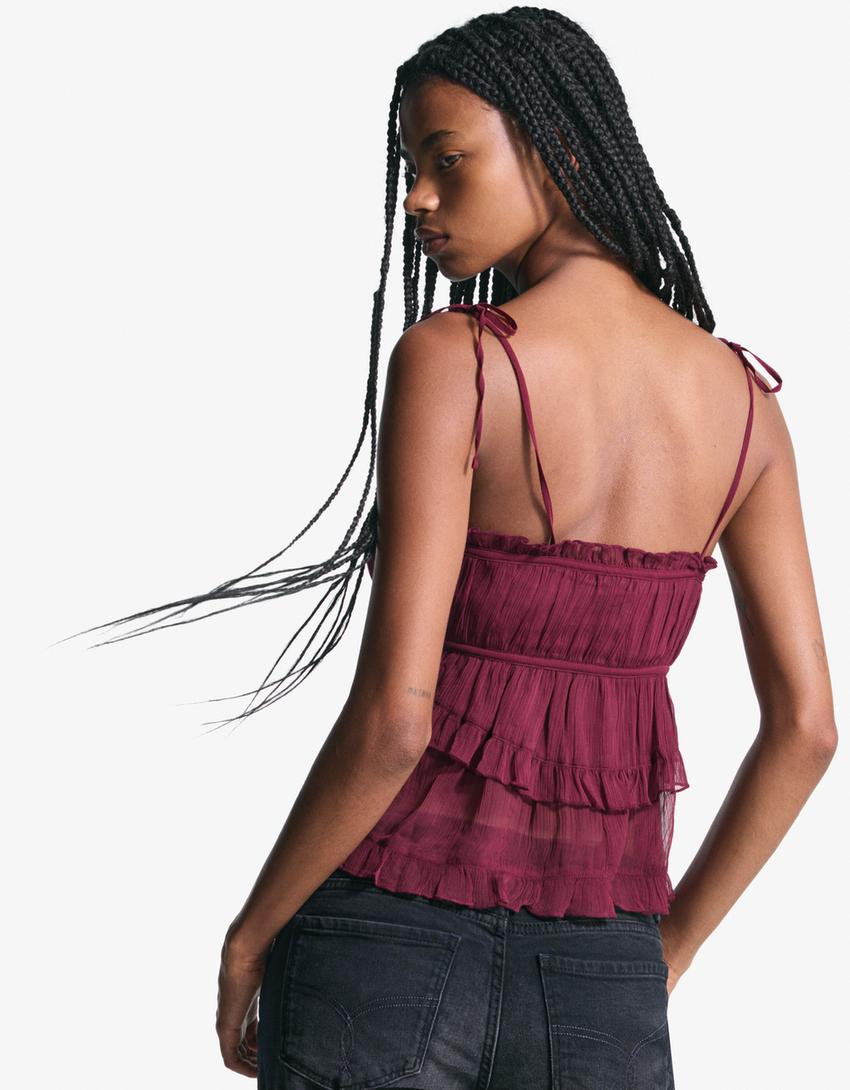 Rustieke top met bandjes en studs-Granaat