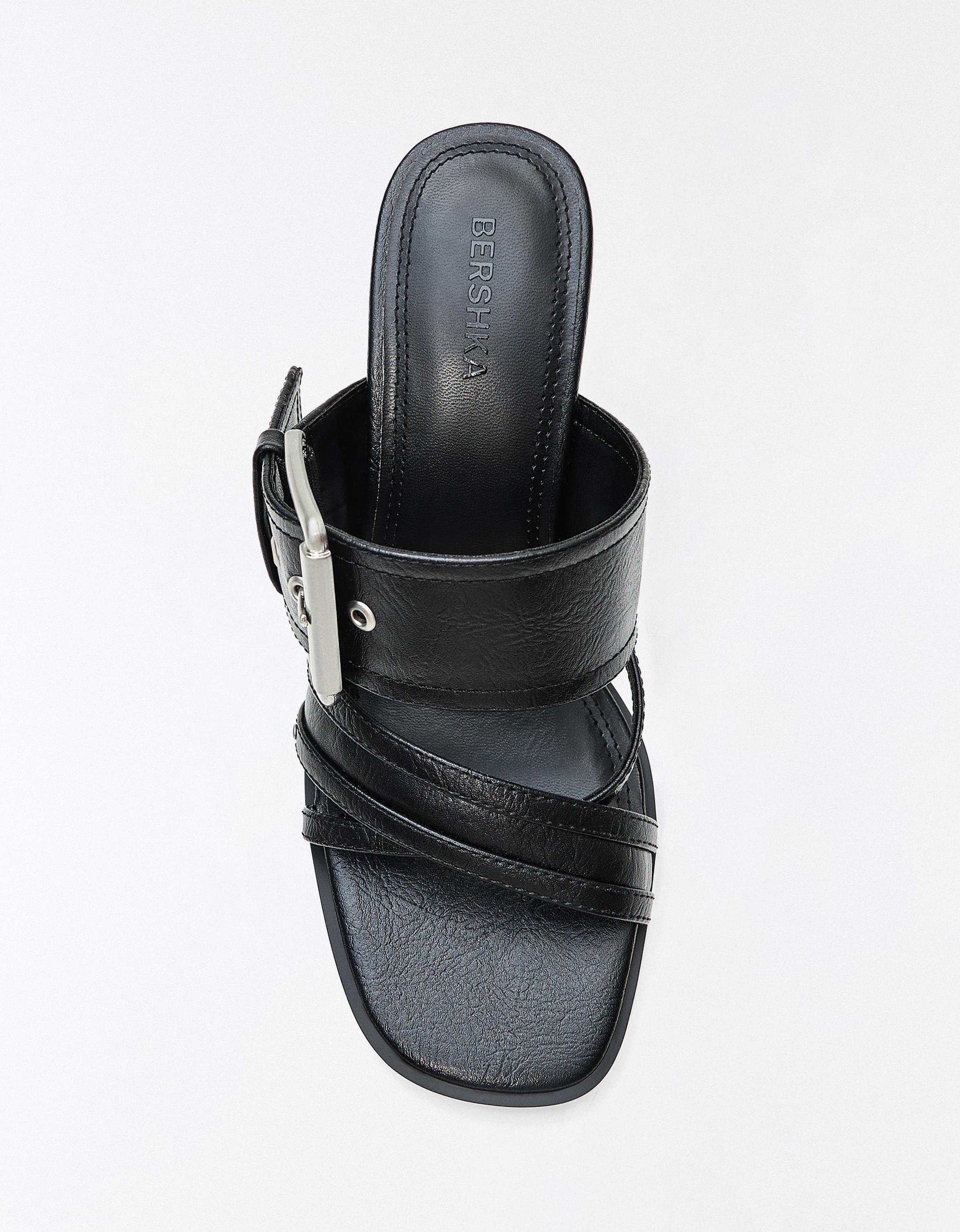 Buckled mule sandals — BLACK