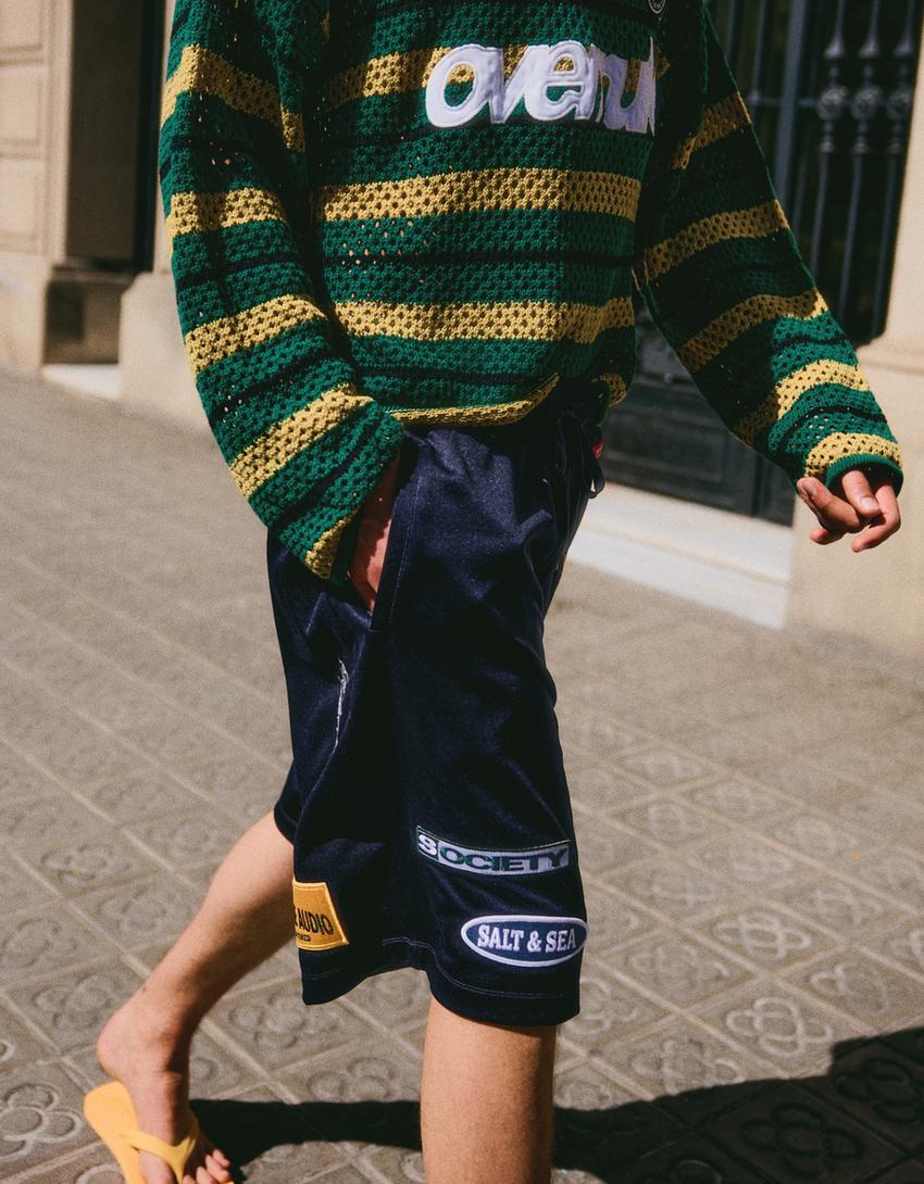 Mesh Bermuda shorts with patches-Navy