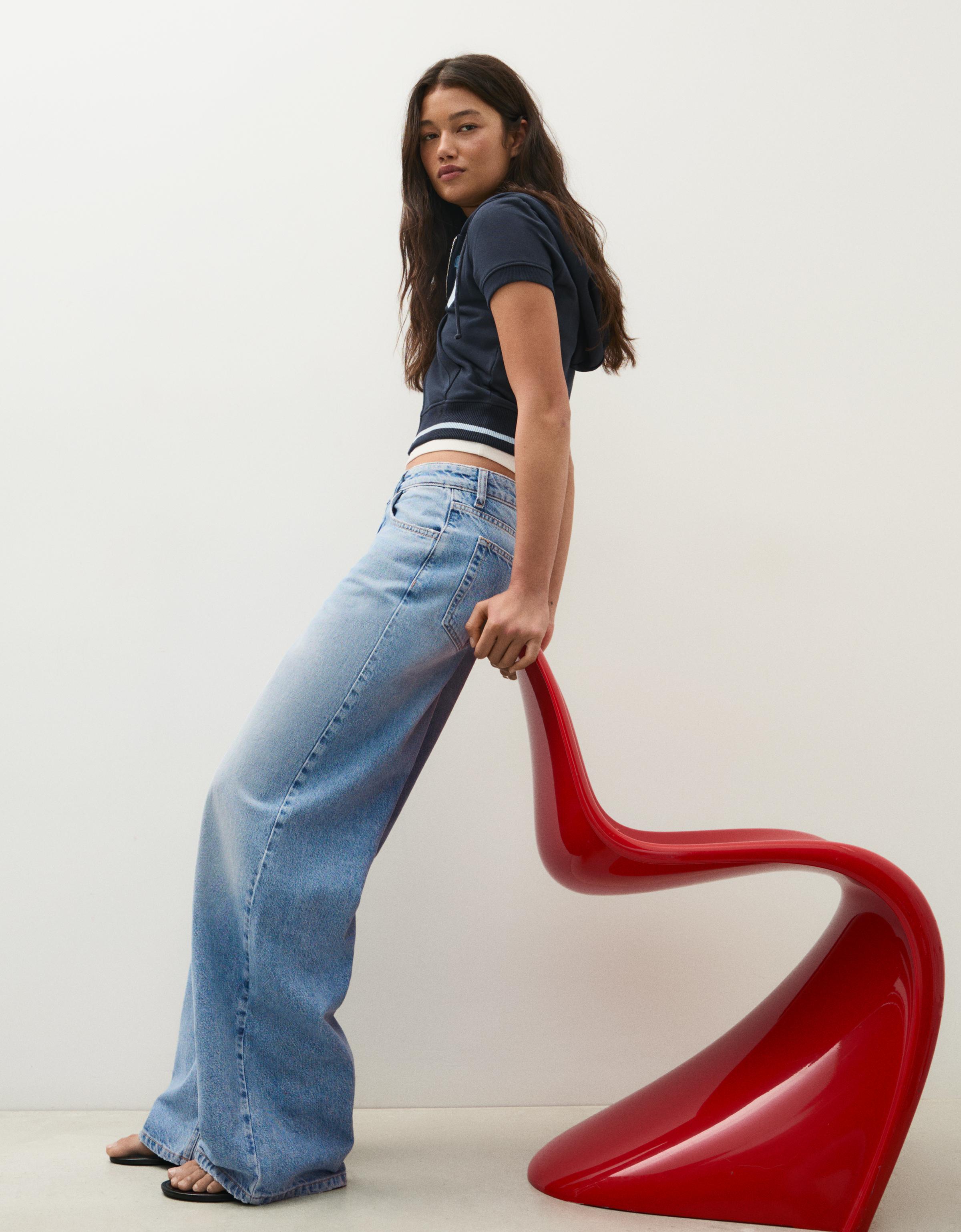 Vintage wash wide-leg high-waist jeans — Light blue