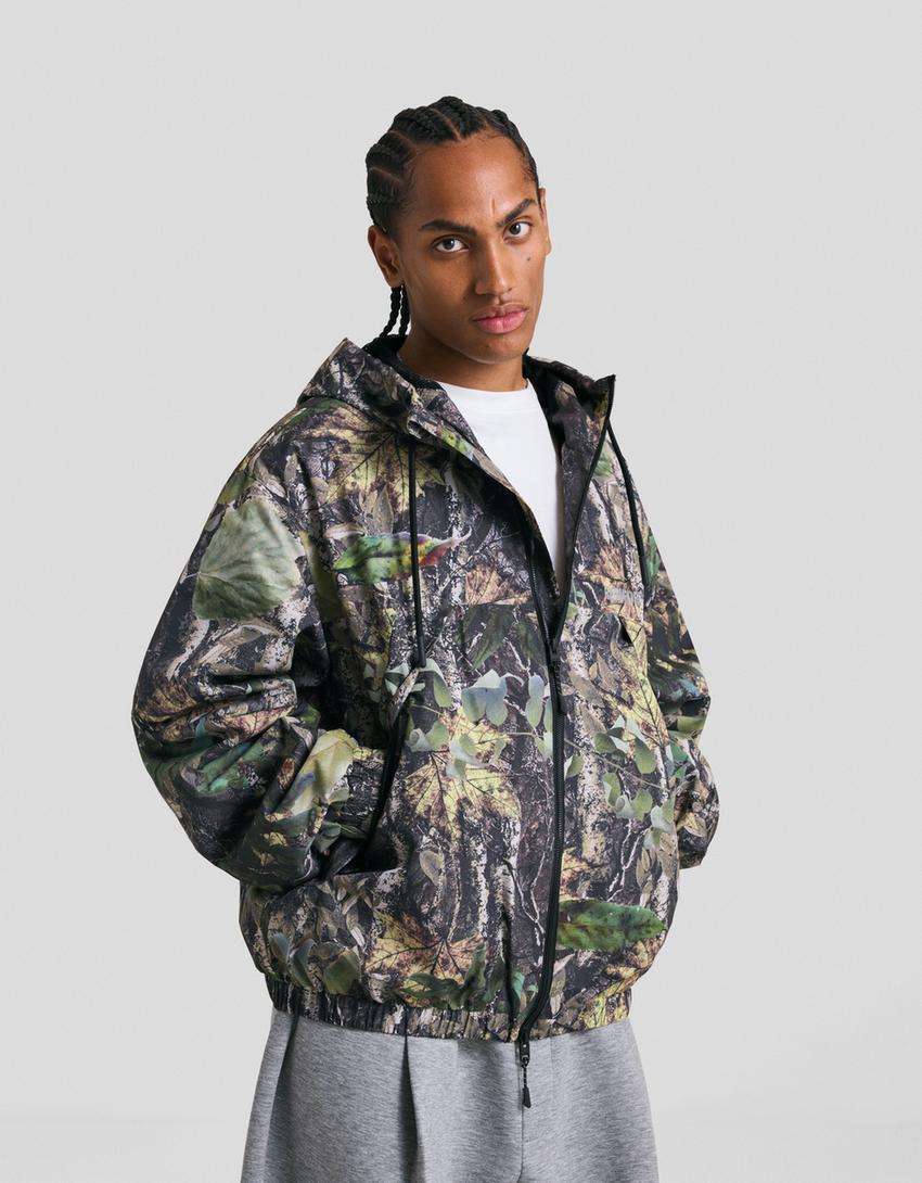 Printed technical jacket-Khaki