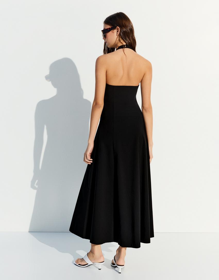 Halterneck midi dress-Black