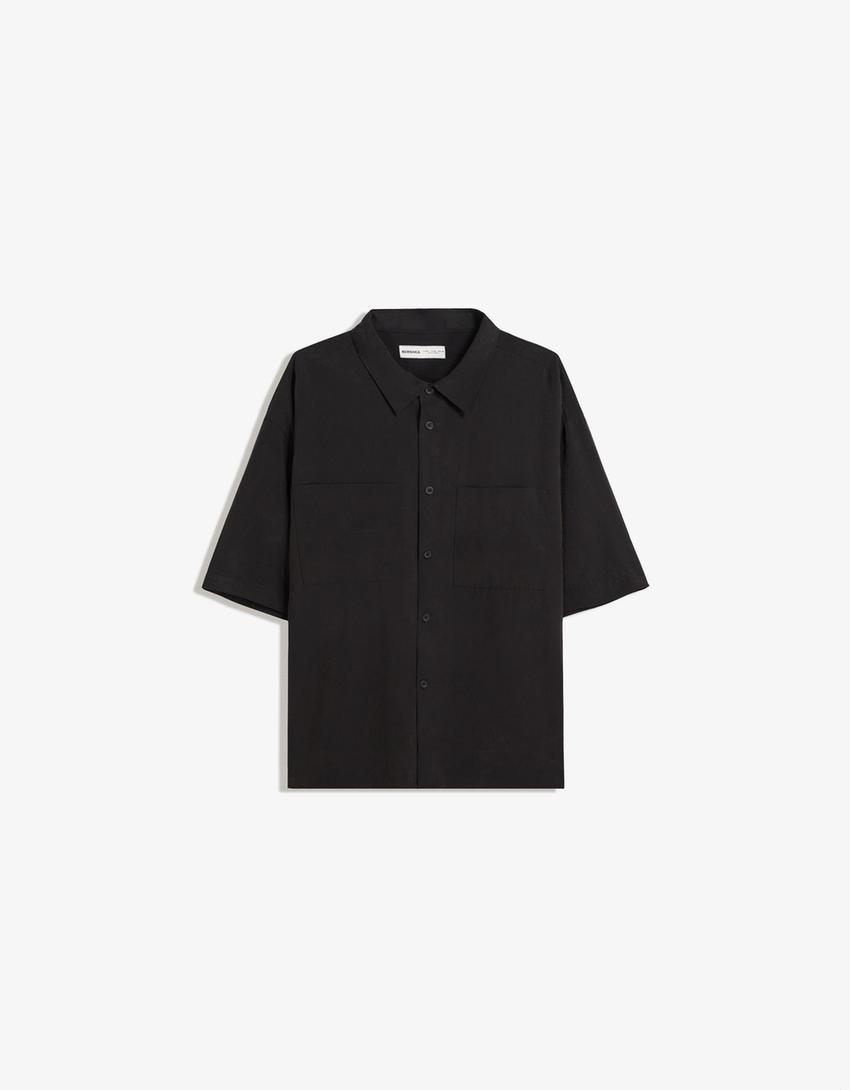 Chemise à manches courtes Boxy fit-Noir-4
