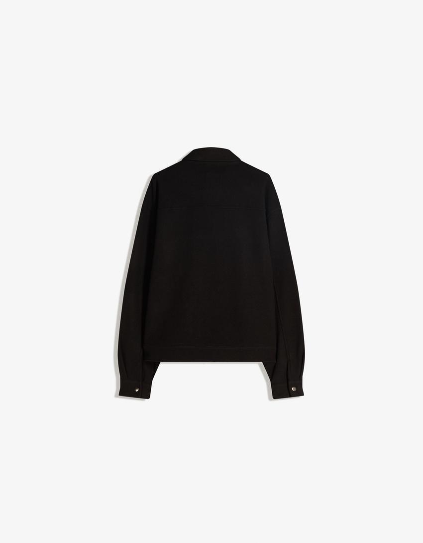 Boxy fit overshirt with zip-Black