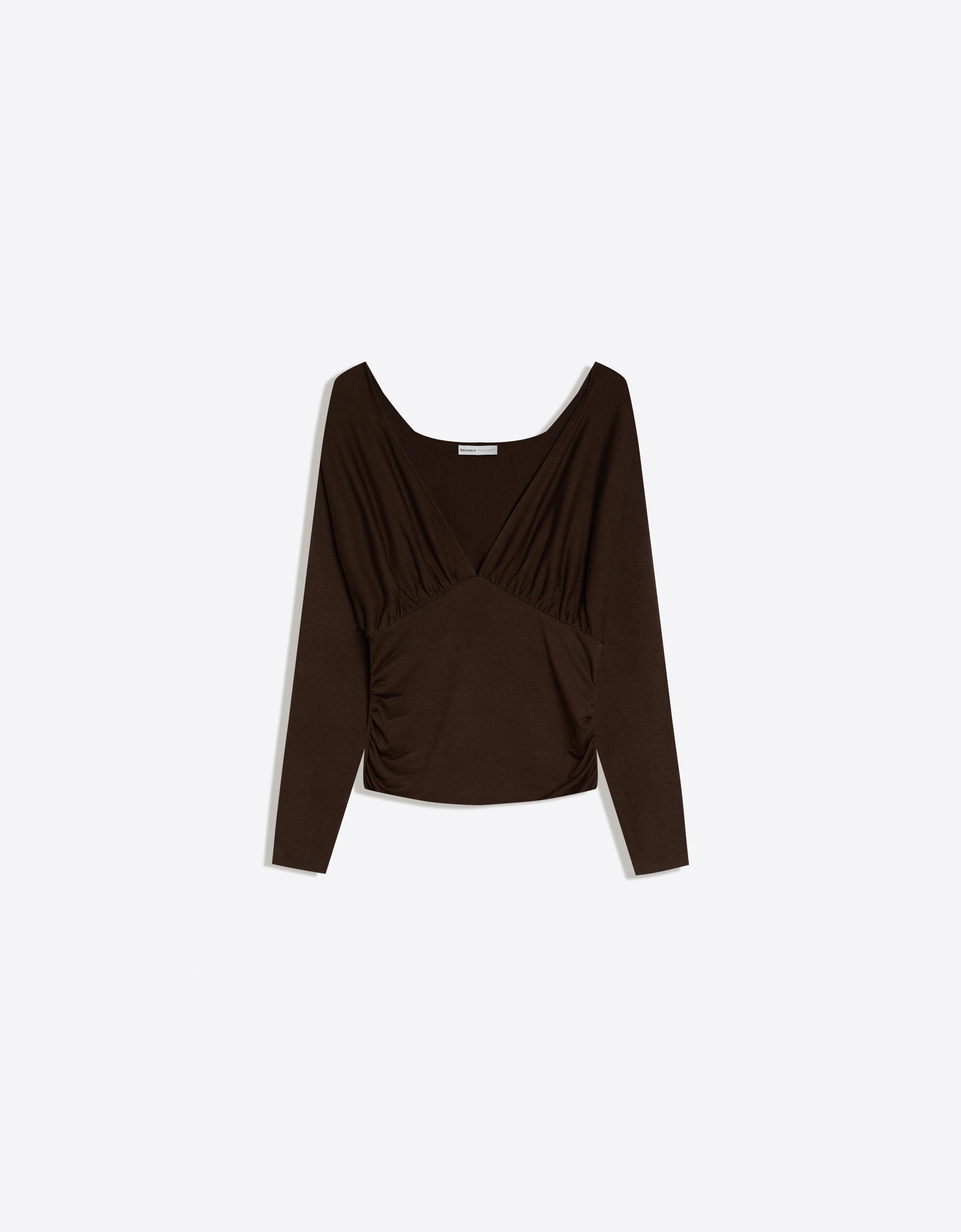 Bershka Langärmeliges Shirt Mit Raffung Damen Xs Braun