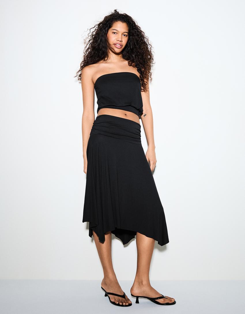 Gathered midi skirt-Black