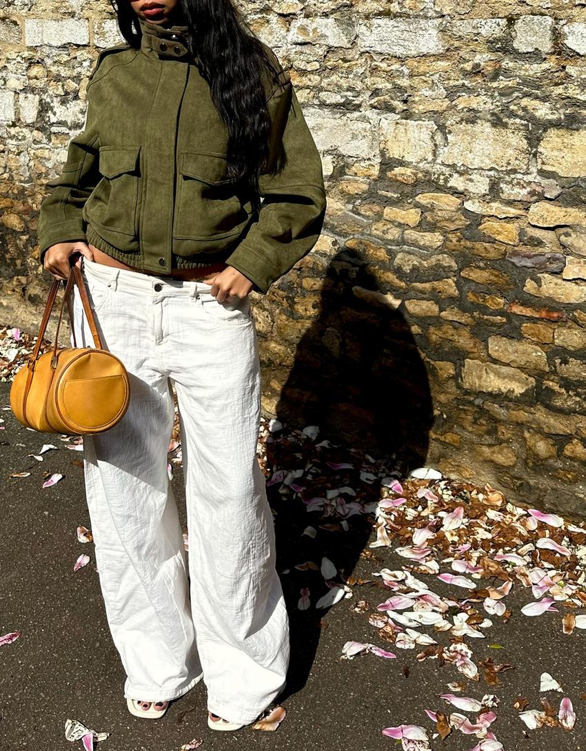 Faux suede jacket-Khaki