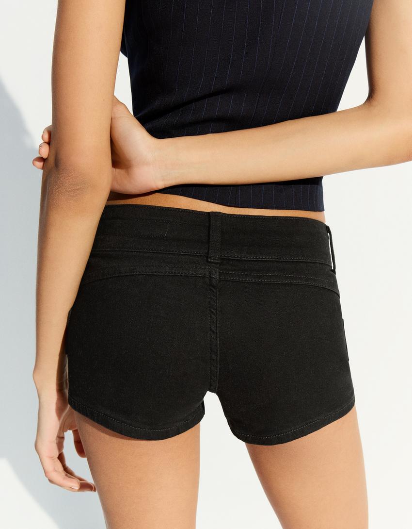 Mini denim şort-Siyah