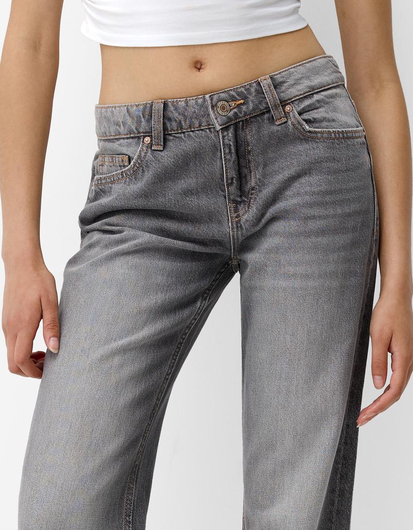 بنطال جينز بقصّة مستقيمة وخصر منخفض-رمادي-3