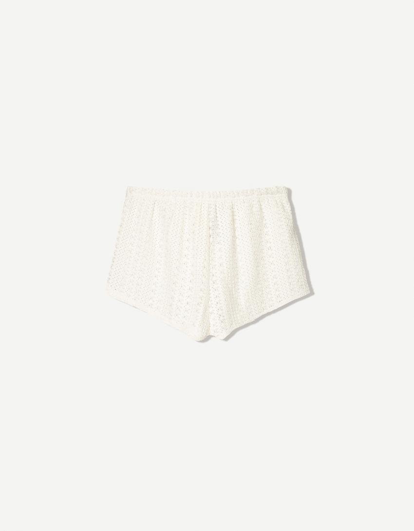 Short rustique crochet-Écru