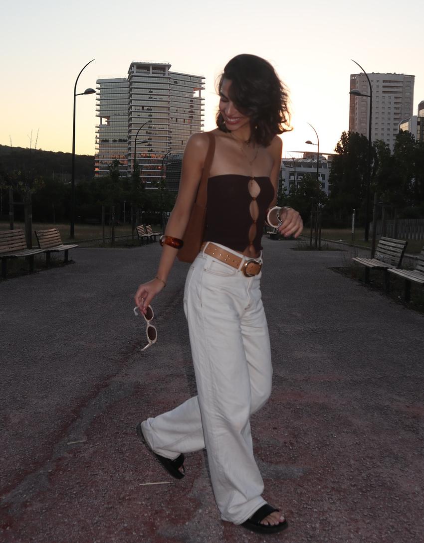 Top bandeau découpé-Marron-1