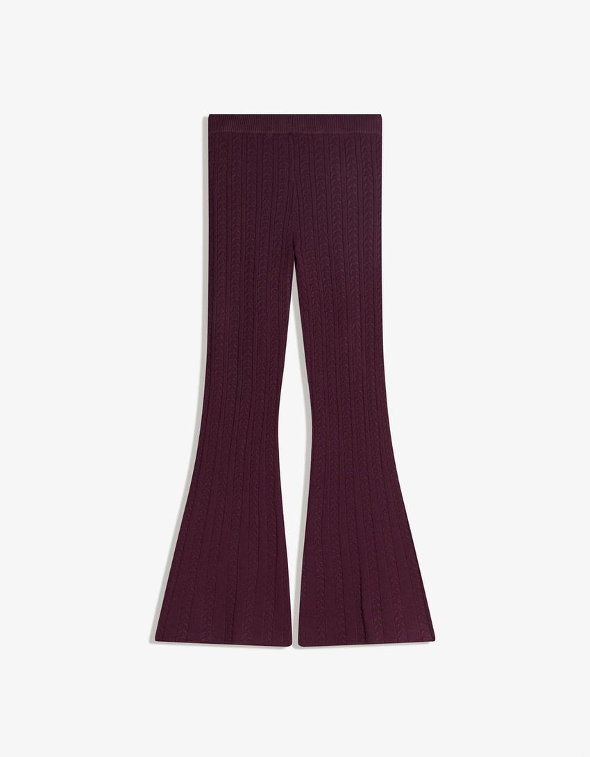 Örgü detaylı flare pantolon-Bordo