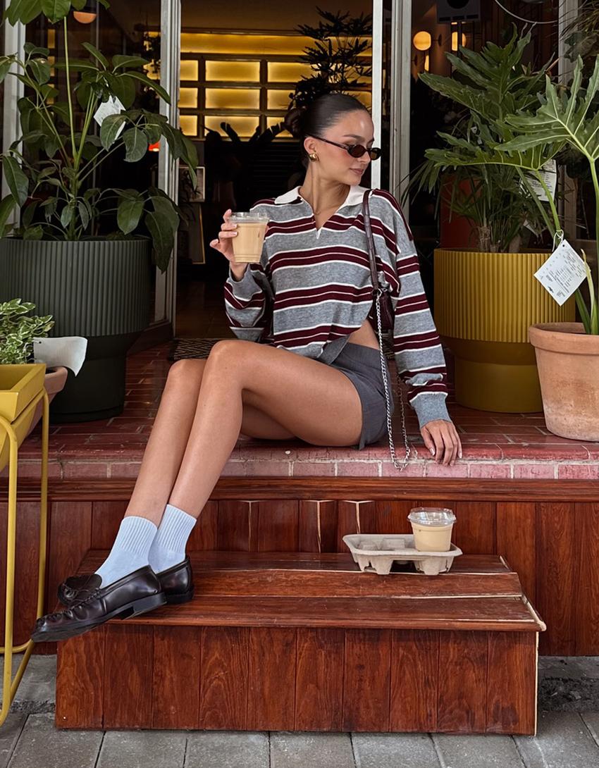 Sweater met polokraag-Bordeaux
