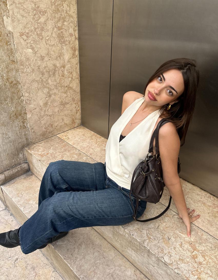 Crossover halter neck top-Cream