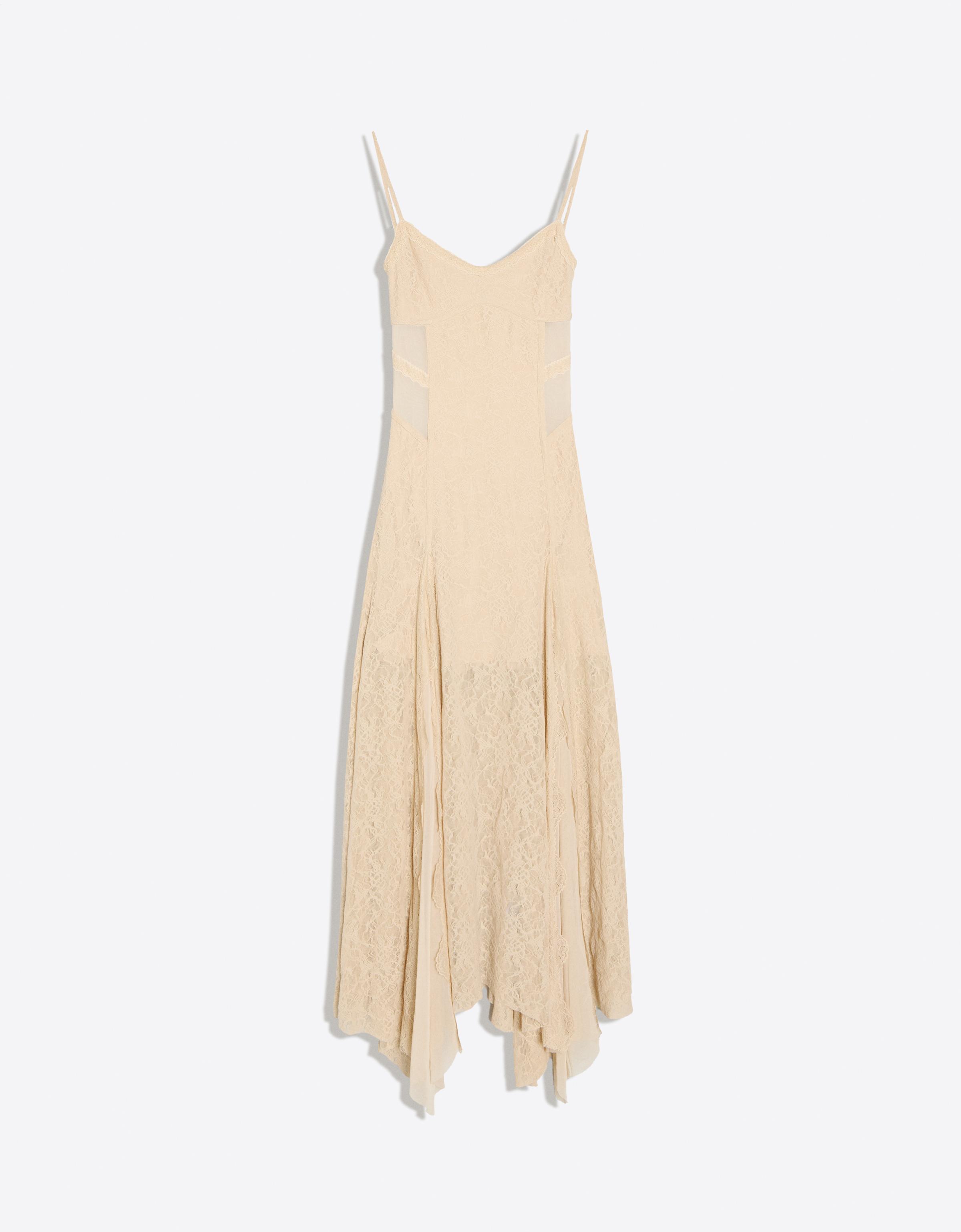 Lace strap midi dress — Sand