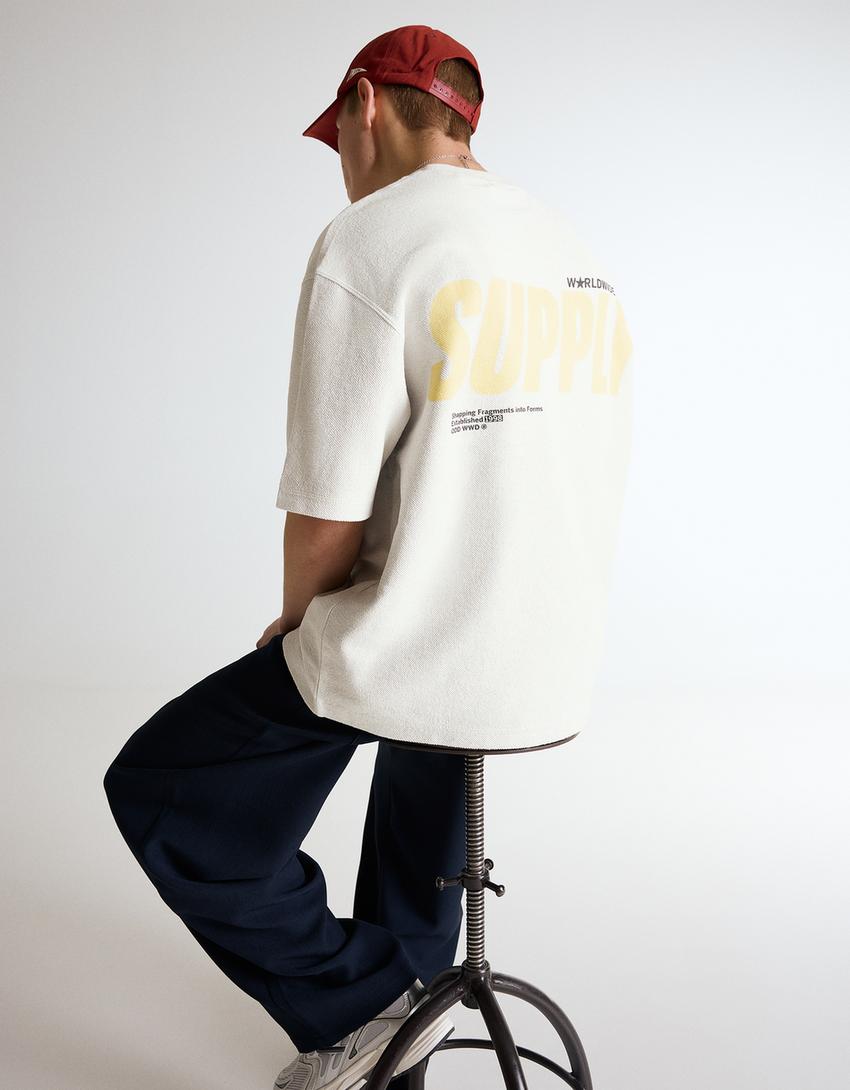 Camiseta felpa print-Gris