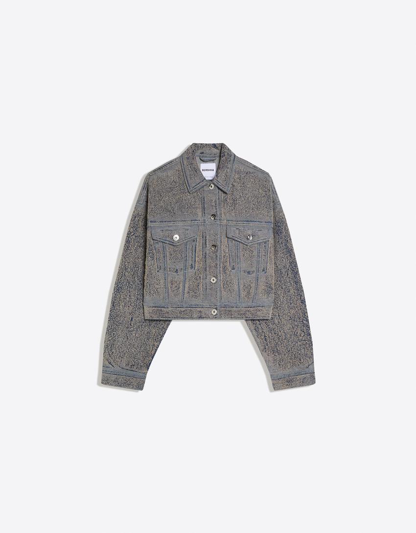 Cazadora denim cropped textura-Azul lavado