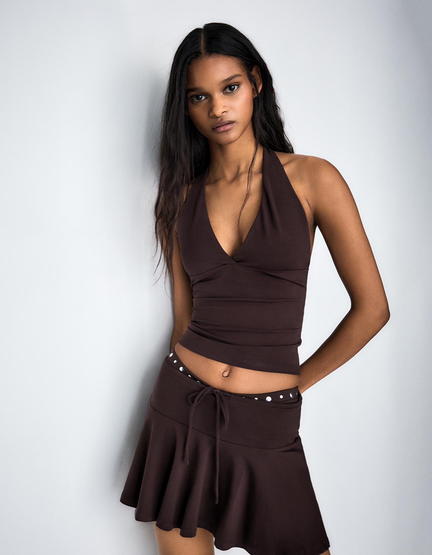 Bershka top halter brązowy