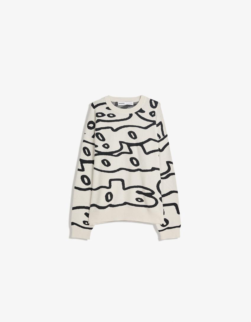 Trui met print-Gebroken Wit