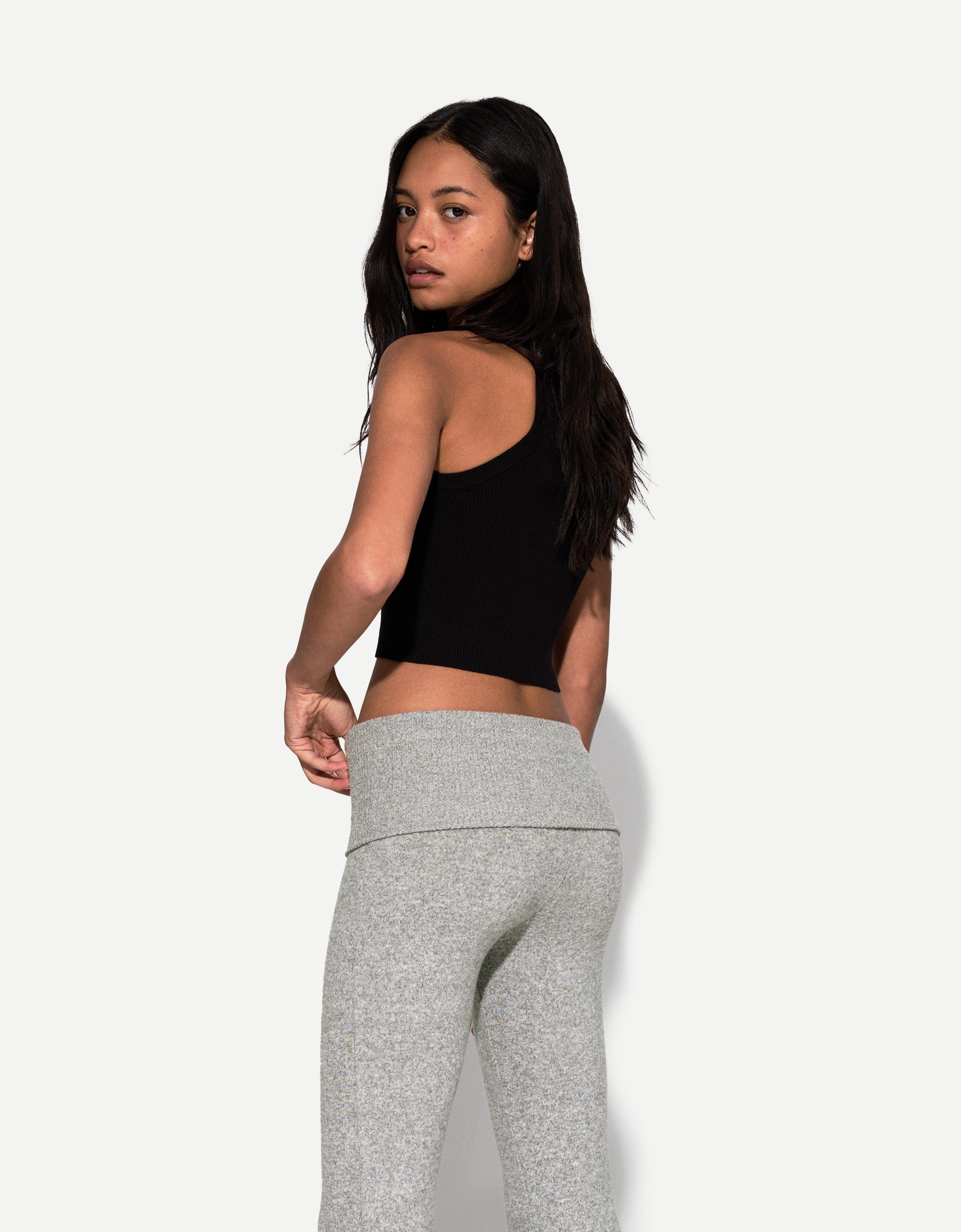 Soft touch flared pants with fold-over waist - Pants - BSK