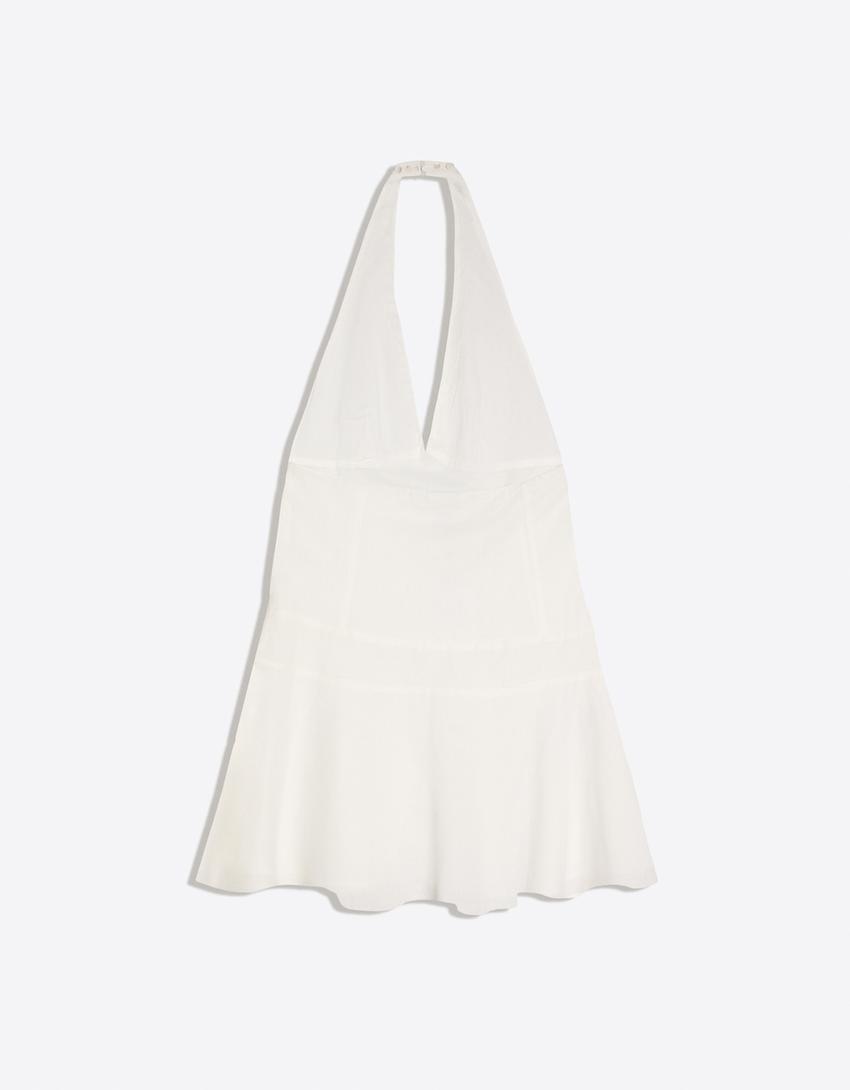 Robe encolure américaine boutons-Blanc