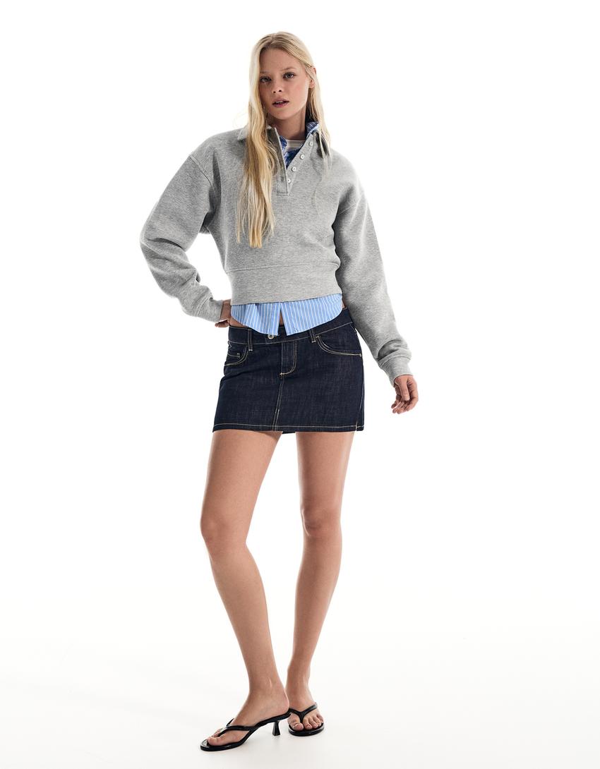 Polo majica dugih rukava s pojasom-Siva