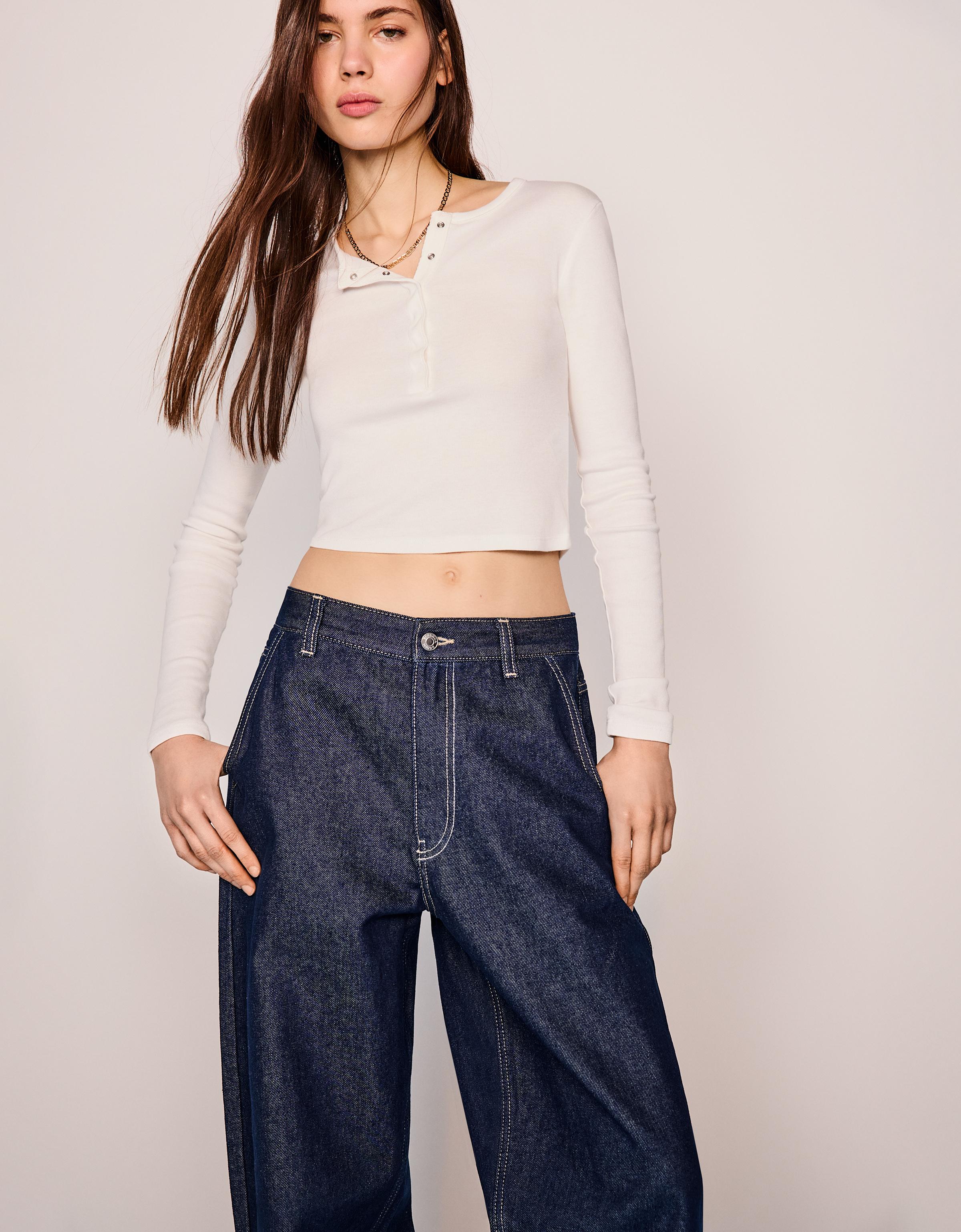 Bershka Skaterjeans Mit Weitem Bein Damen 10-12 Marinenblau