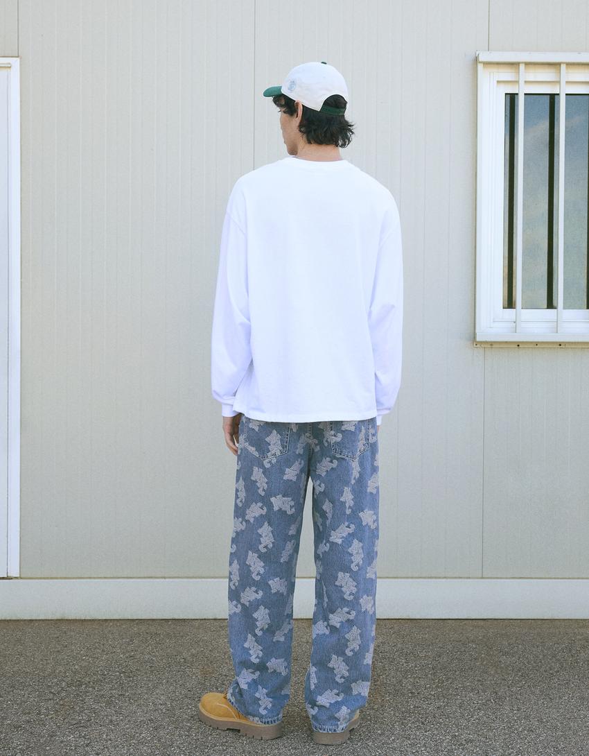 Baggy jeans i jacquard-Lyseblå