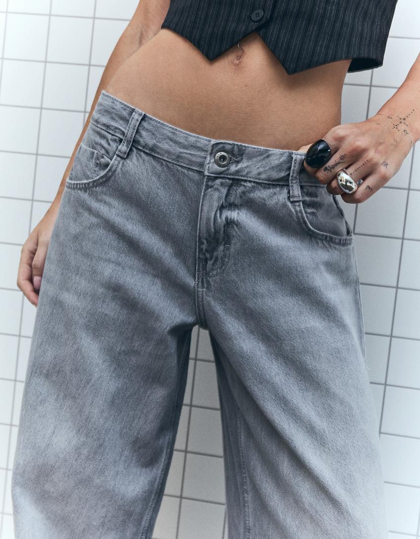 Wide-leg low-waist jeans-Grey-2