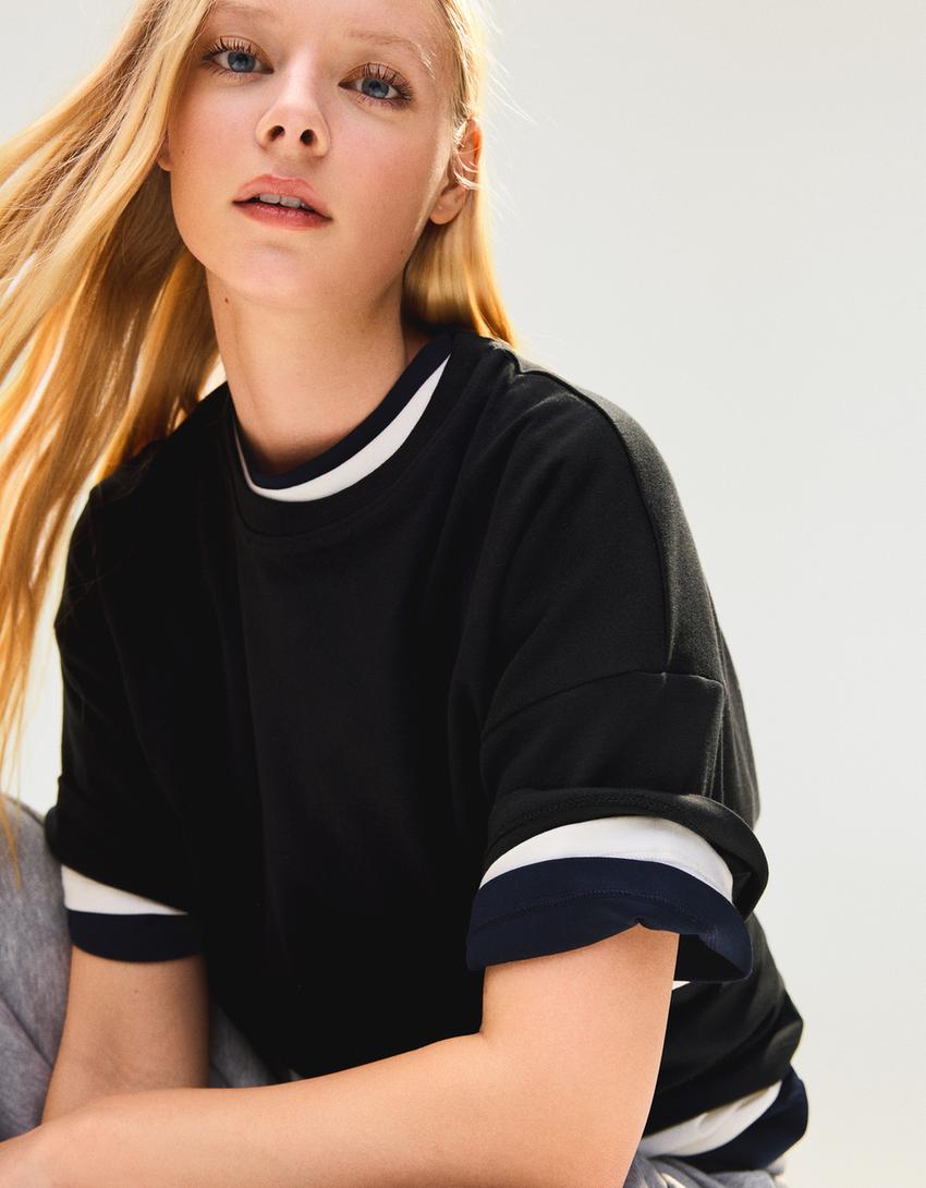 Tricou oversize cu mânecă scurtă-Bleumarin