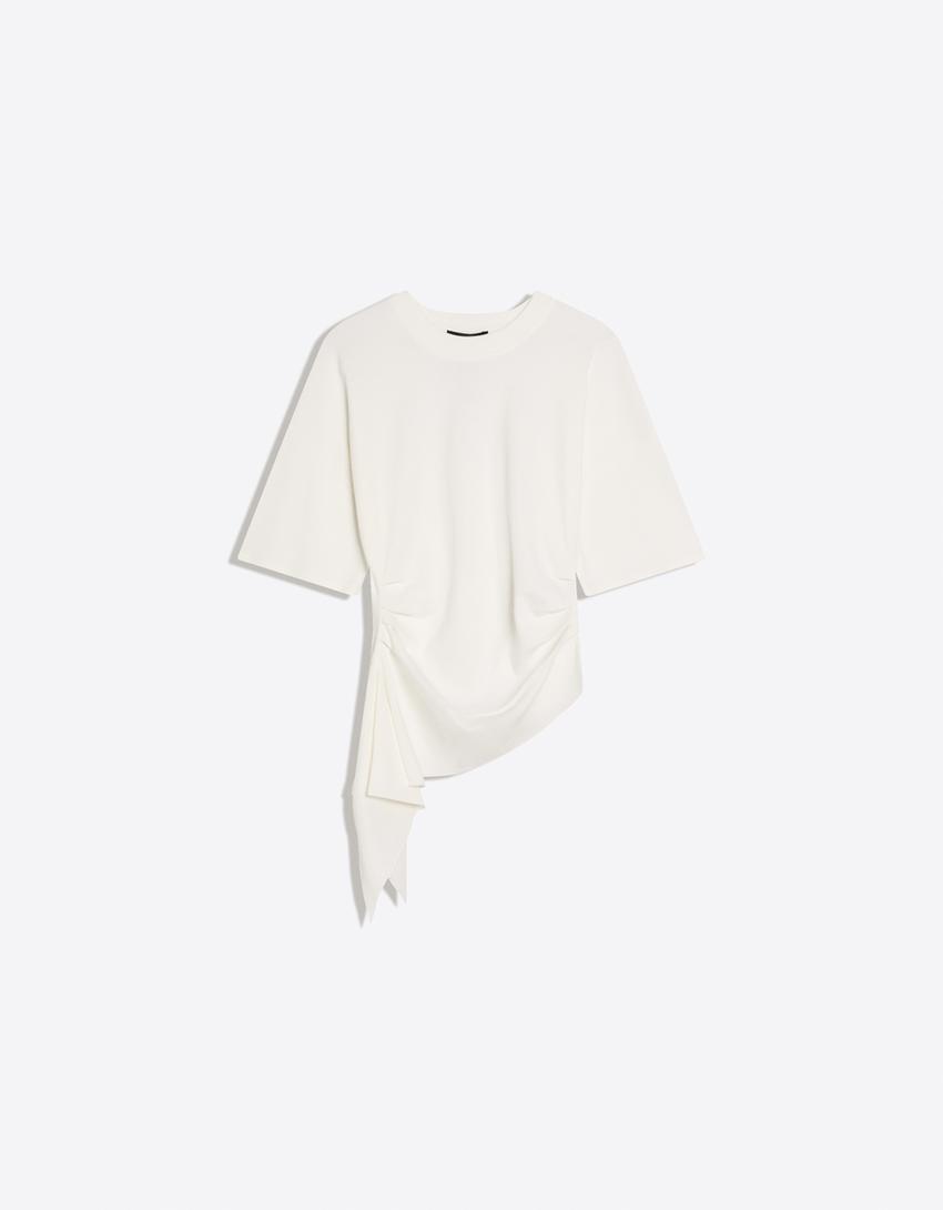 Short sleeve T-shirt with gathering-Off white