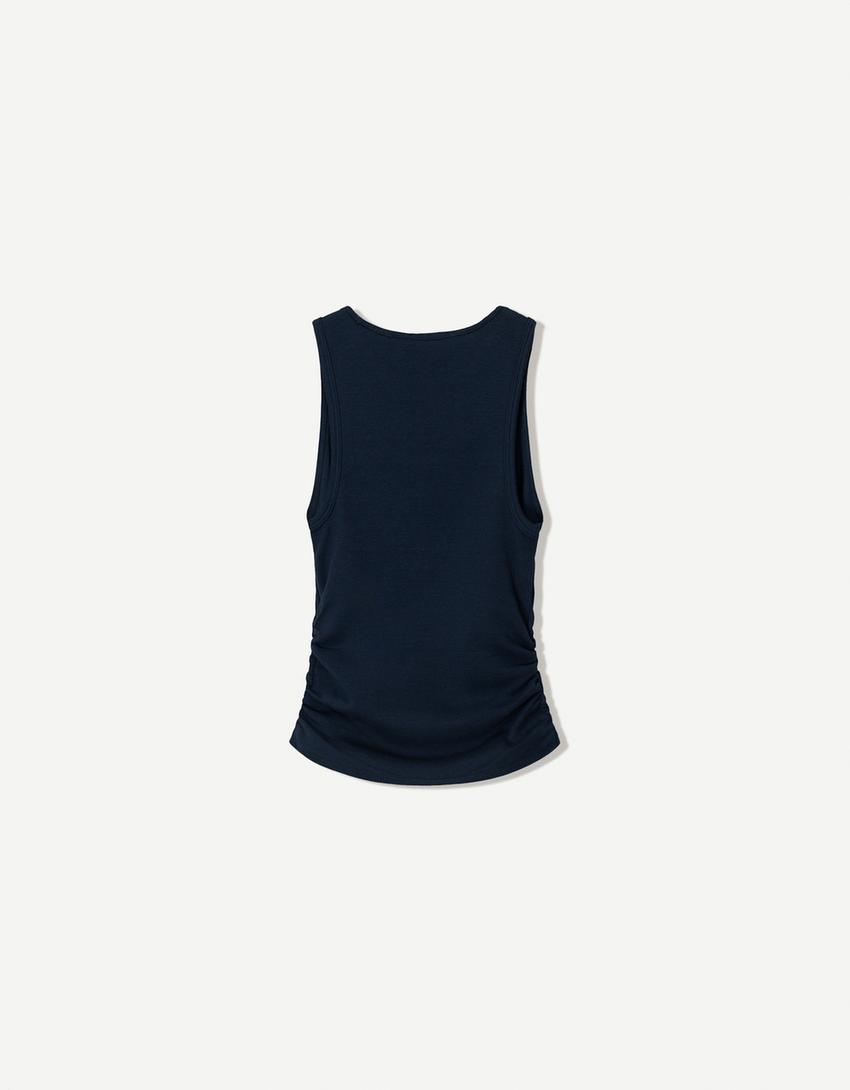 Gathered strappy T-shirt-Navy-2