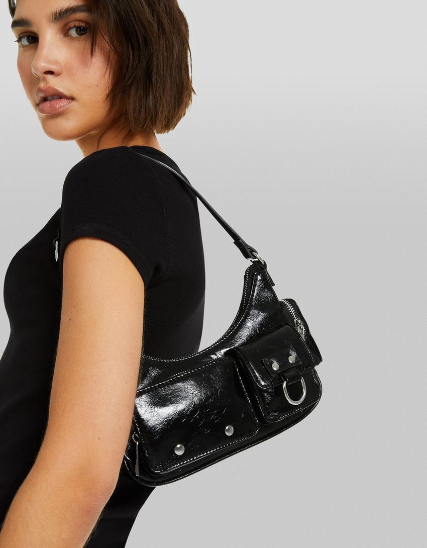 Multi-pocket shoulder bag-Black
