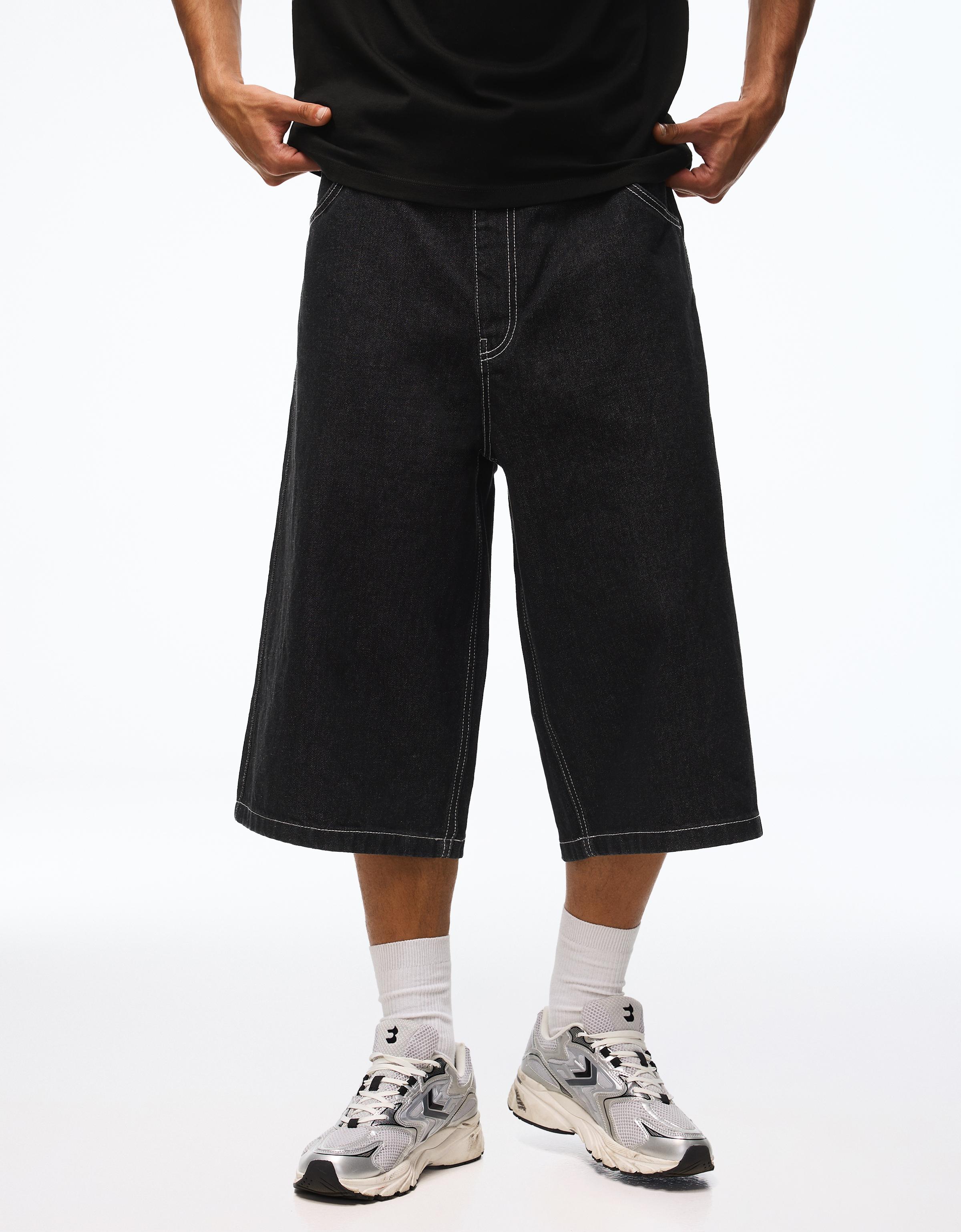 Super baggy denim Bermuda shorts — Black