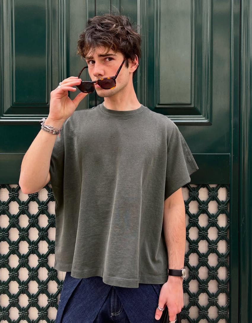 T-shirt worker oversize imprimé-Gris