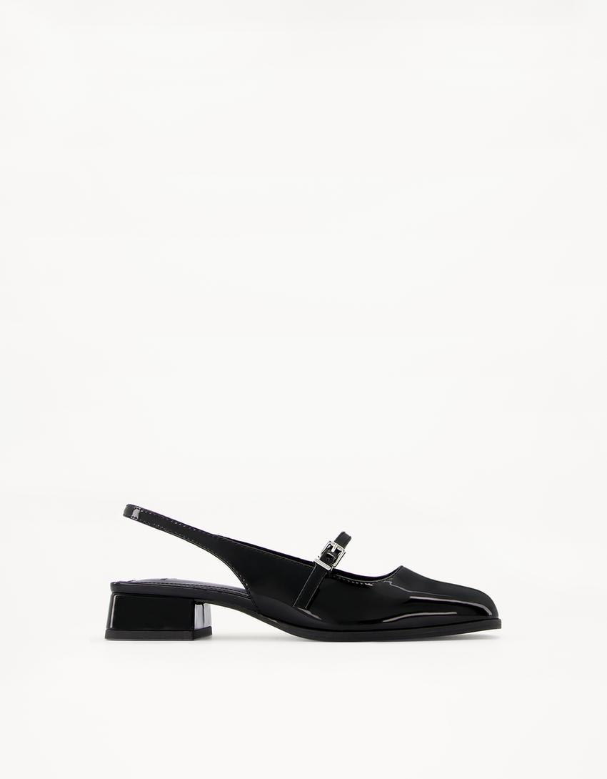 Mary Jane tacão largo mules-Preto