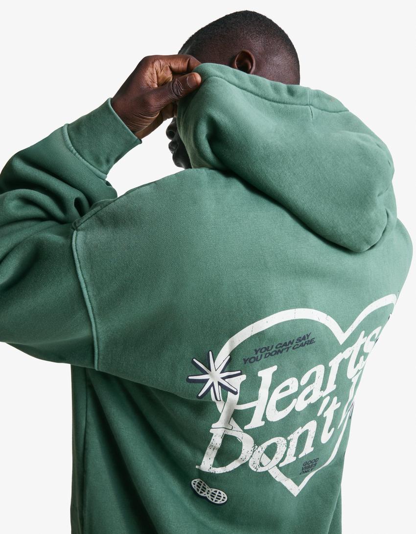Sweatshirt met print en verwassen effect-Groen-2