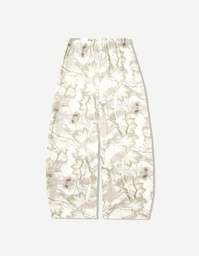 Plush barrel printed trousers-Sand
