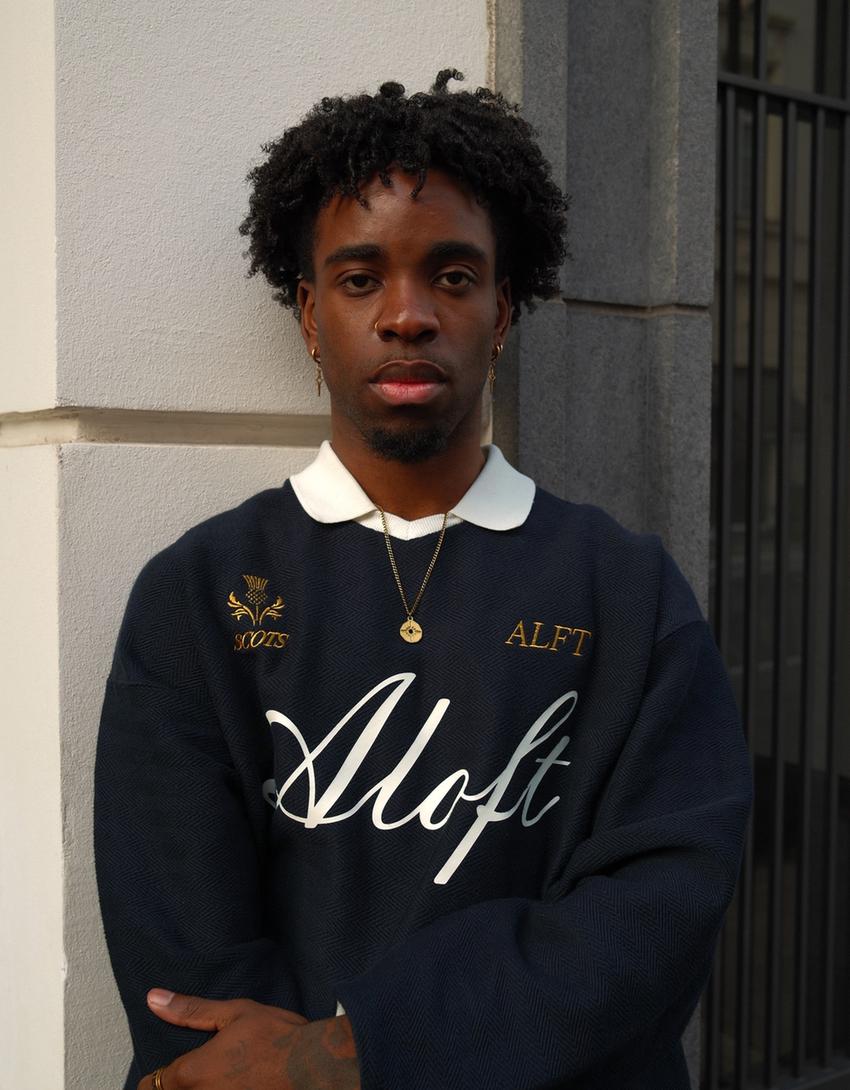 Polo manga larga boxy print-Marino