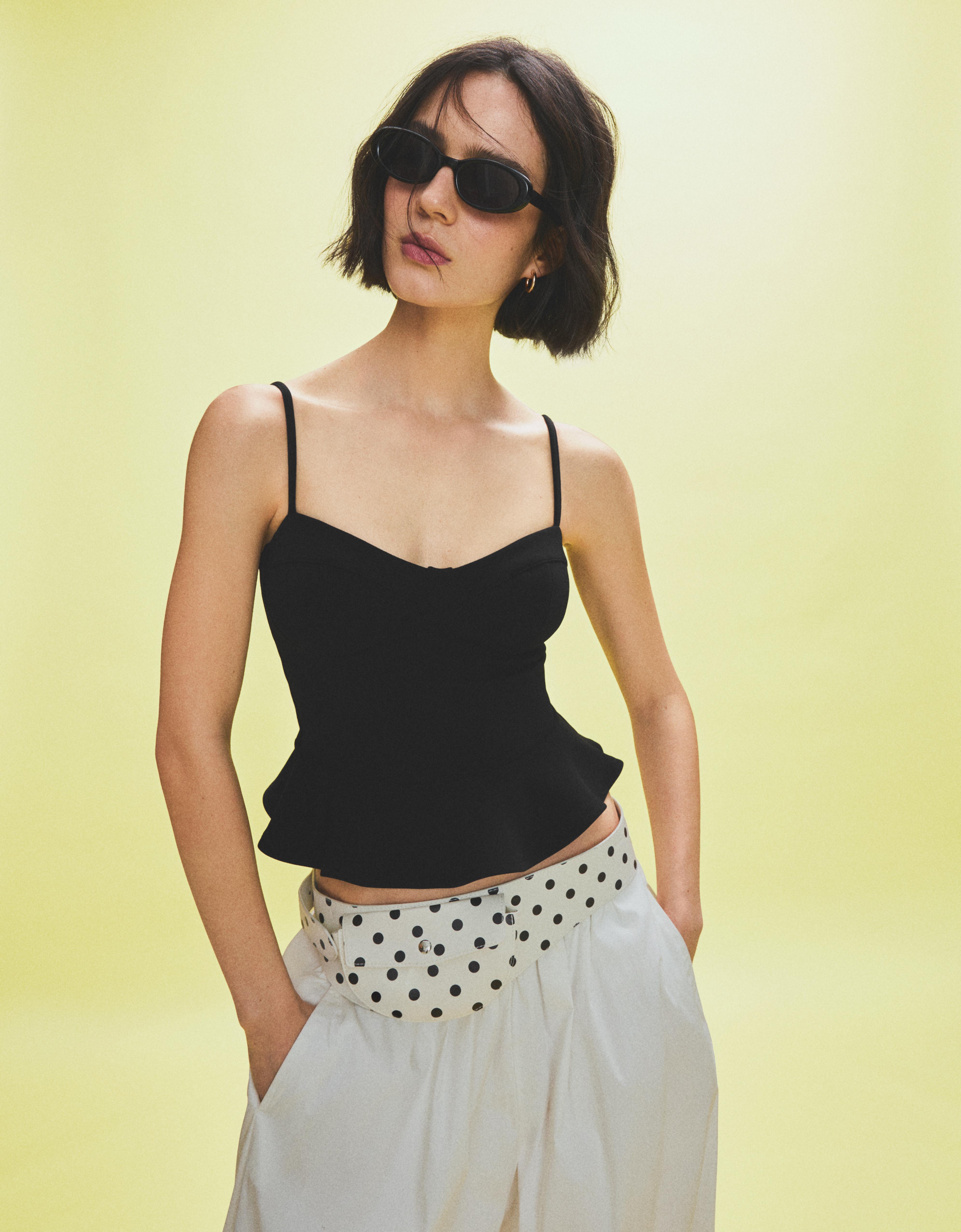 Top Peplum Corsé Mujer M Negro