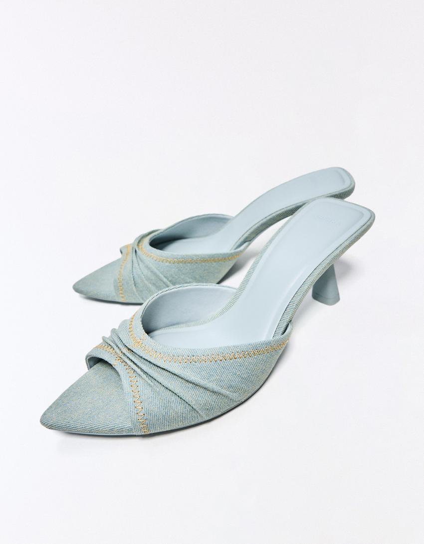 Ruched mule heels-Washed out blue