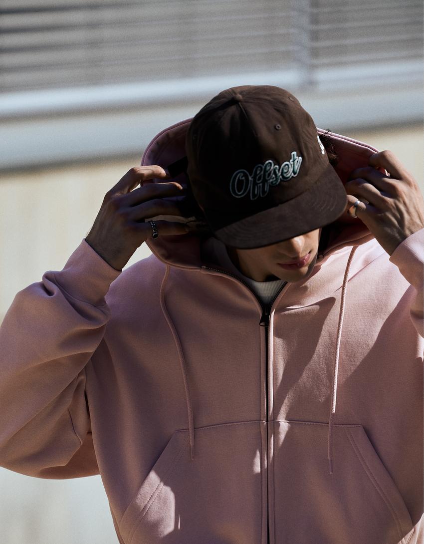 Fermuarlı kapüşonlu sweatshirt-Pembe