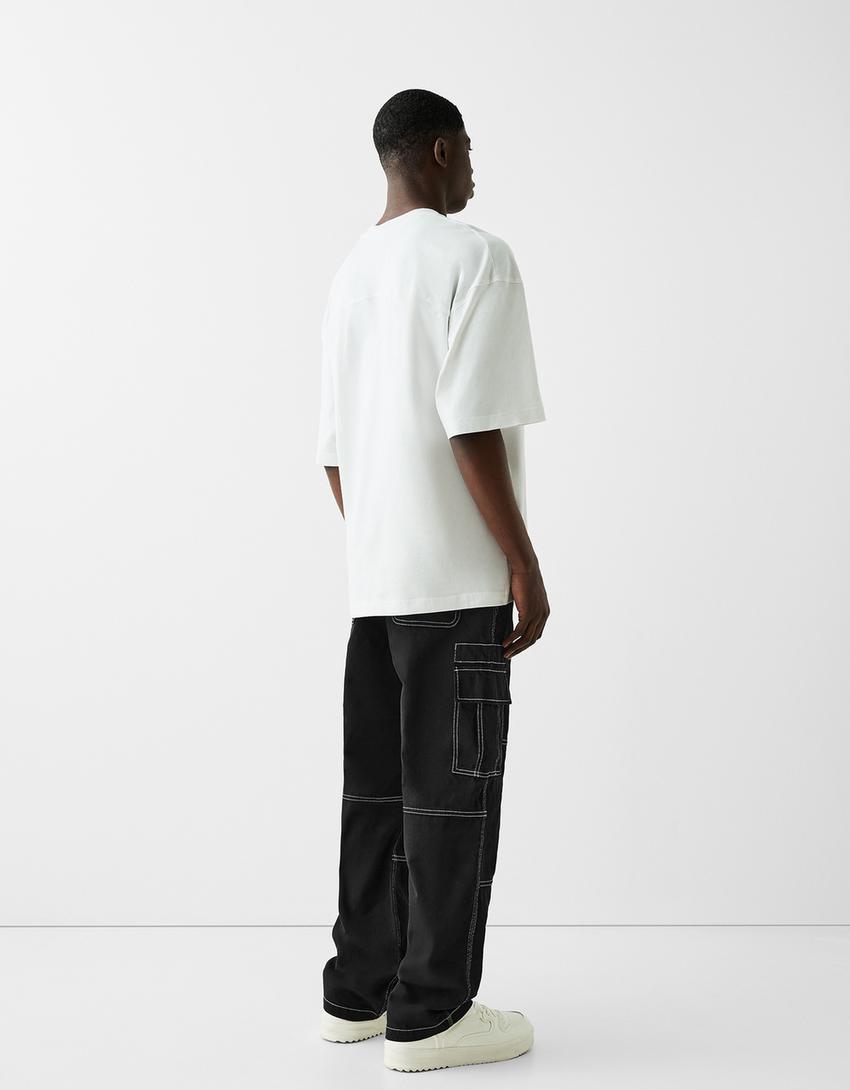 Cotton cargo trousers with contrast seams-Black-2
