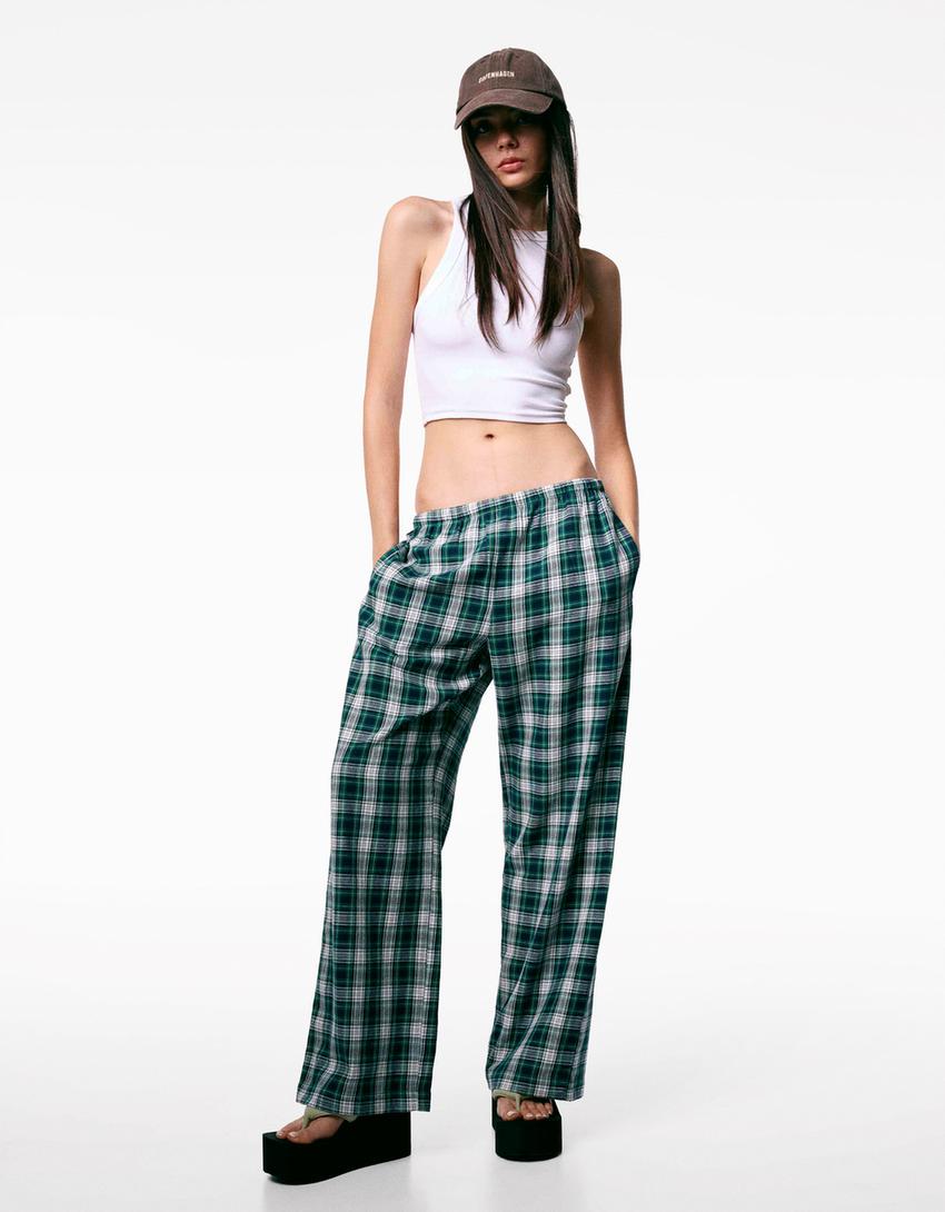 Straight fit check trousers-Green-1