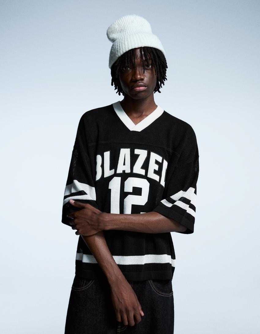 Short sleeve sport mesh print T-shirt-Black